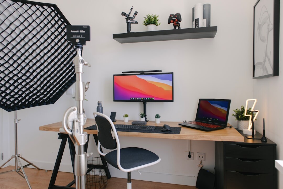 Photography studio desk with camera and notes